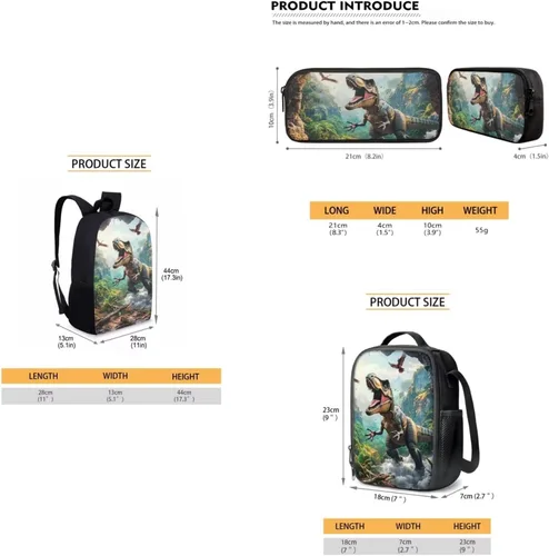 Miniatura 149 de HUGS IDEA Juego de 3 bolsas escolares con aislamiento térmico para el almuerzo, estuche para lápices