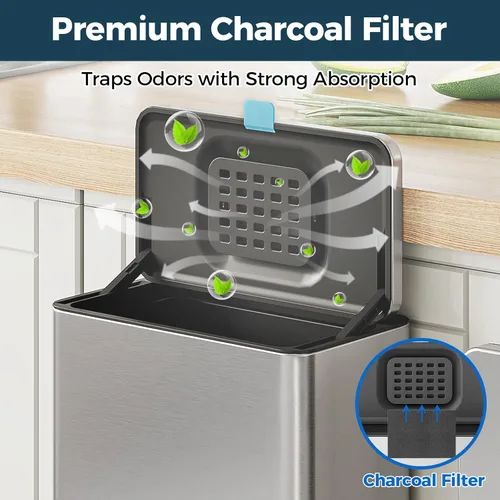 Miniatura 4 de Basurero colgante de acero inoxidable con tapa y cubo interior, contenedor de compost de cocina de 2 galones para encimera, debajo del fregadero