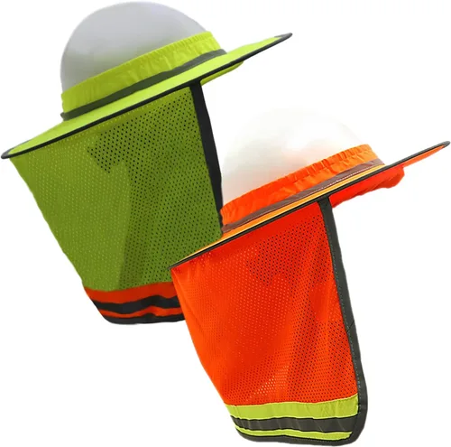 WOLF Industrial Products Sombrero Duro de Alta Visibilidad Naranja Reflectante de Ala Completa con Visera de Malla y Protección para el Cuello