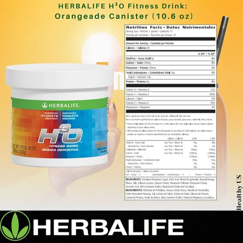 Miniatura 2 de Herbalife H³O Fitness Drink: recipiente de Orangeade de 10.6 oz (300 g), mezcla de carbohidratos para energía inmediata, energiza, hidrata, protege