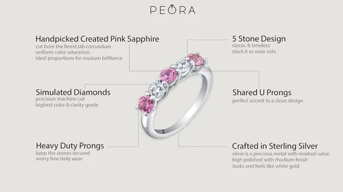 Miniatura 4 de Peora 925 Sterling Silver Five-Stone Trellis Ring Band for Women in Various Gemstones, 3.5mm Width, Sizes 5 to 9