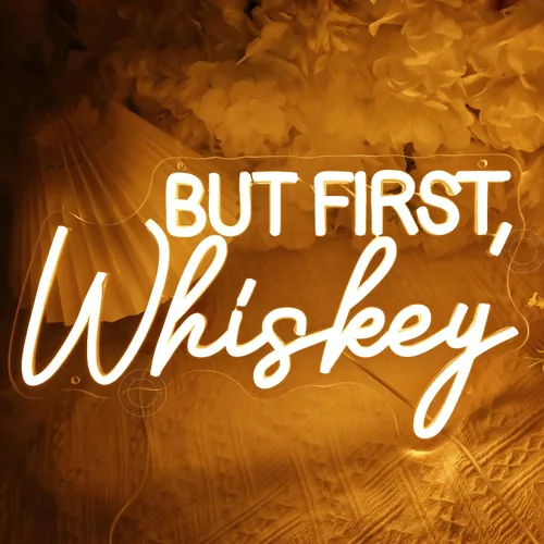 Miniatura 3 de SYLHOME Letrero de luz LED de neón "But First Whiskey", para el hogar, bar, dormitorio, pub, letrero de pared, decoración de boda, cumpleaños