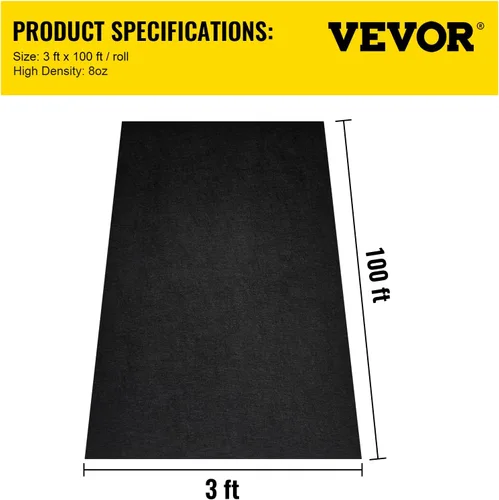 Miniatura 7 de VEVOR Tela de Geotextil para Paisajismo, 3 pies x 100 pies 4 oz, PP No Tejido con Resistencia a Tracción de 350N y Capacidad de Carga de 440N