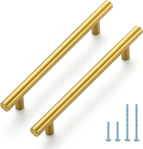 Miniatura 33 de JOY DECOR - Paquete de 5 tiradores de 4 pulgadas para armarios con orificio central de 2-1/2 pulgadas, herrajes de latón cepillado para armarios