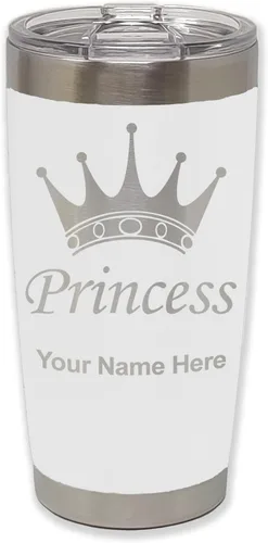 Miniatura 30 de LaserGram Vaso aislado al vacío de 20 onzas, corona de princesa, grabado personalizado incluido (negro)