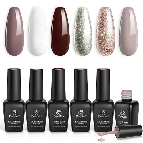 Miniatura 9 de Beetles - Juego de esmaltes de uñas en gel de invierno, para Navidad, 6 colores, marrón, burdeos, rojo, champán, dorado, semipermanentes, para usar