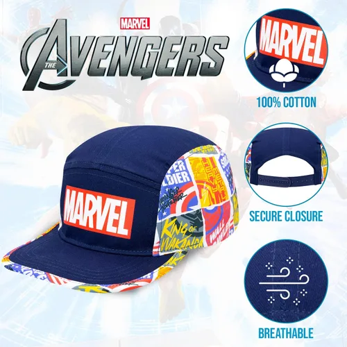 Miniatura 3 de Marvel Avengers, Captain America, Hulk, Ironman - Gorra de béisbol de ala plana, para niños de 5 a 15 años, marino