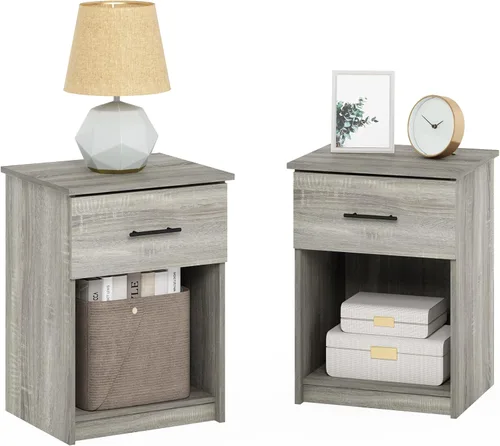 Miniatura 11 de Furinno 219153GYW Lucca - Mesita de noche, paquete de 2, roble francés gris gris roble francés