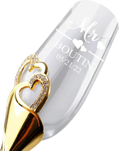 Miniatura 4 de Flautas de champán de diseño único para la novia y el novio, flautas de champán personalizadas de la decoración del corazón, juegos de tazas