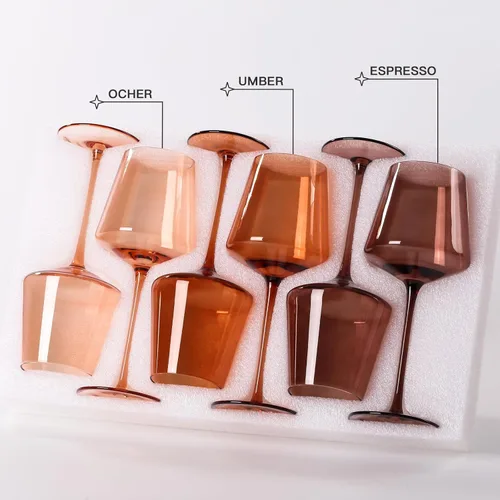 Miniatura 7 de Juego de 6 copas de vino sin tallo: vasos de vino de colores soplados a mano sin tallo: cristalería de color Venus de 15 onzas para vino