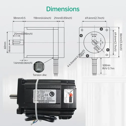 Miniatura 4 de RATTMMOTOR 8Nm Nema34 Motor paso a paso de bucle cerrado 8N.m 3.386x3.386x4.646 in 6A, híbrido 2-fase 2HSS86 Kit de controlador de controlador