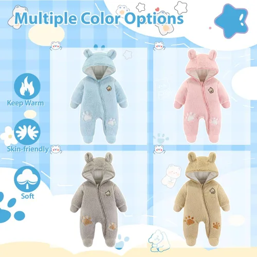 Miniatura 8 de Fairy Baby Traje de nieve para bebé recién nacido, con oso y mameluco de forro polar grueso, abrigo infantil para niñas y niños de 0 a 12 meses
