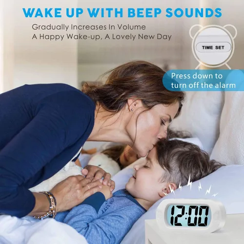 Miniatura 4 de Plumeet Reloj Despertador para Niños LCD Digital Grande Relojes Despertadores de Viaje con Repetición y Luz Nocturna - Sonido Ascendente