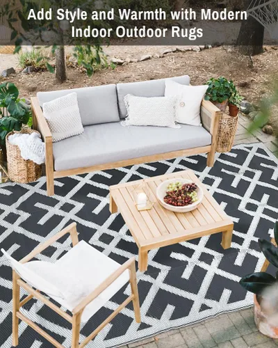Miniatura 7 de LILIOFFIC Alfombra de exterior para patio, 5 x 8 pies, impermeable, alfombra de plástico para patio, alfombras de campamento reversibles, caravana