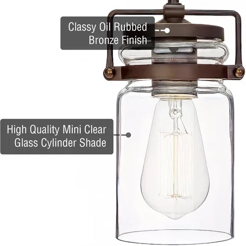 Miniatura 2 de Kira Home Wyer - Lámpara colgante moderna industrial/de granja de 8 pulgadas + mini pantalla cilíndrica de vidrio transparente, cable ajustable