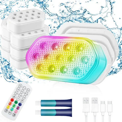 Miniatura 10 de QOLNBY - Luces para piscina, luces LED sumergibles recargables con control remoto, luces subacuáticas impermeables recargables IP68, luces