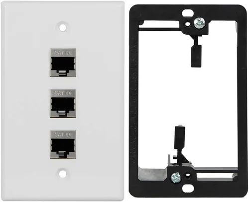 Miniatura 8 de Placa de pared Cat6 de 1 puerto RJ45 color blanco con soporte de montaje de bajo voltaje y acoplador hembra Cat6A blindado completo, aplicado a