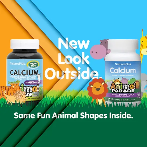Miniatura 2 de NaturesPlus Animal Parade - Calcio infantil sin azúcar, sabor vainilla Sundae, 90 tabletas masticables en forma de animales, magnesio para la salud