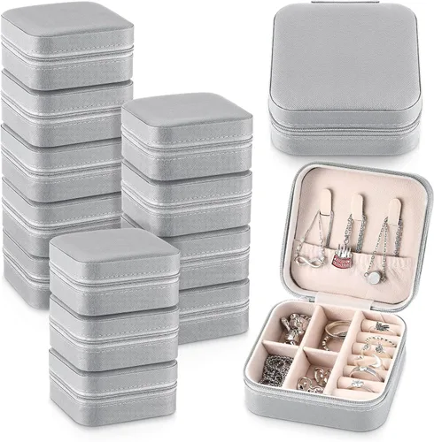Miniatura 20 de Yinkin 12 piezas de mini joyero de viaje para dama de honor, organizador de aretes de piel sintética, accesorios de viaje a granel, soporte portátil