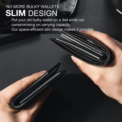Miniatura 7 de GSOIAX Billetera delgada para hombre minimalista de cuero genuino fibra de carbono con bloqueo RFID de cuero vacuno plegable con caja de regalo
