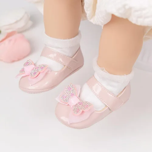 Miniatura 3 de Zapatos planos Mary Jane para bebés y niñas, suela de goma antideslizante con Bownot para primeros pasos, zapatos de vestir de boda de princesa