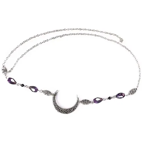 Miniatura 16 de Diadema de bruja con diseño de luna para mujer, corona de hada de elfo, disfraz de frente gitana vikinga, diadema bohemia luna dorada