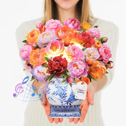 Miniatura 9 de Tarjetas de cumpleaños CUISH, tarjeta de feliz cumpleaños con luz y música, Cosmos Margarita No me Olvides, tarjeta de regalo de ramo de flores 3D