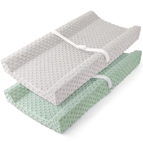 Miniatura 9 de Susurration Paquete de 2 fundas para cambiador, fundas de felpa súper suaves con lunares minky de 33 x 17 x 7 pulgadas, transpirables, para Beige
