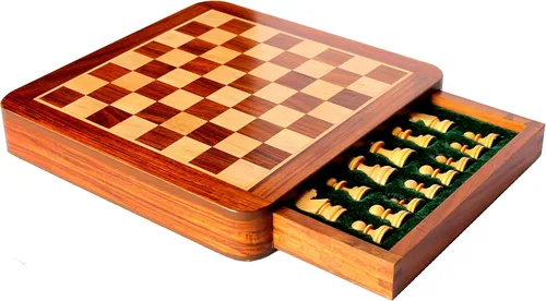 Miniatura 3 de Juego de mesa de ajedrez de madera con piezas magnéticas (12 x 12 pulgadas, no plegable con cajón)