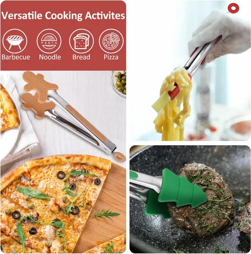 Miniatura 5 de Juego de 3 pinzas de silicona navideñas de 7 pulgadas para cocinar, juego de festival infantil
