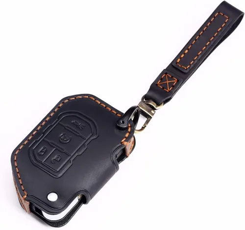 Miniatura 5 de Funda de cuero genuino para llavero de automóvil compatible con Jeep 2018-2024 Gladiator Wrangler Sahara Rubicon 4 botones, color negro