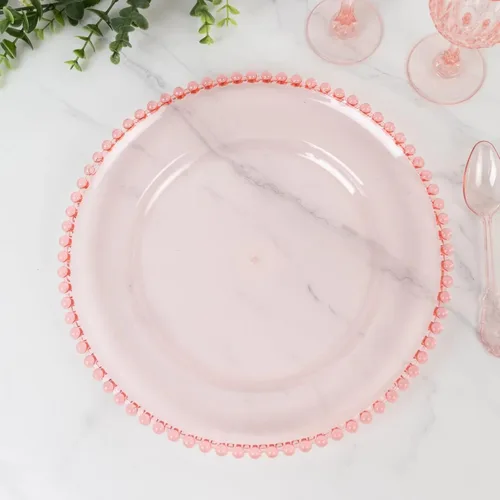 Miniatura 11 de Efavormart - Paquete de 10 platos de postre de plástico transparente rubor con borde de cuentas, platos redondos desechables para ensalada, 8