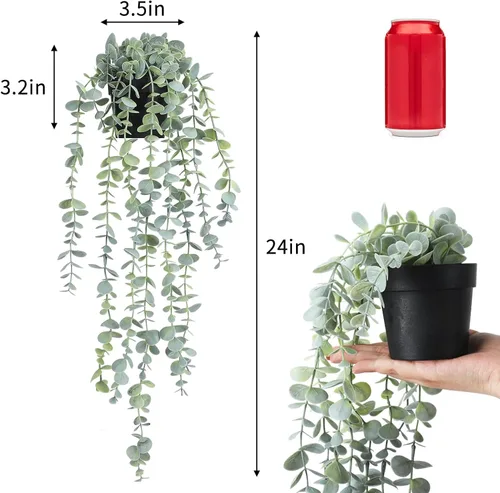 Miniatura 2 de COCOBOO 3 piezas de Plantas Colgantes Falsas, Plantas Artificiales Colgantes Falsas en Maceta de Eucalipto para Pared, Habitación, Hogar, Patio