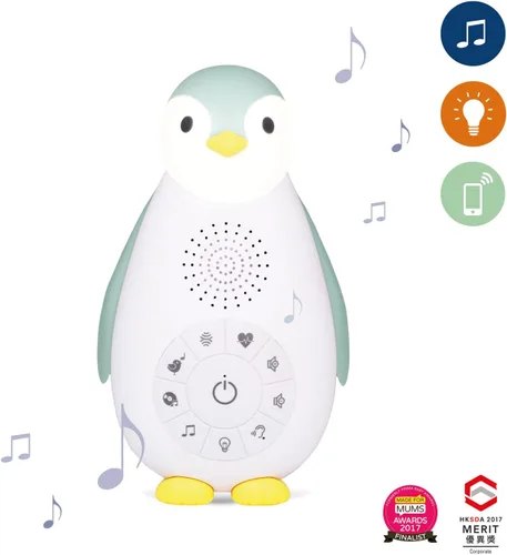 Miniatura 2 de ZazuKids - Máquina de sonido portátil y luz nocturna, chupete de sonido azul con altavoz Bluetooth, diseño de pingüino Zoe, para bebés y niños