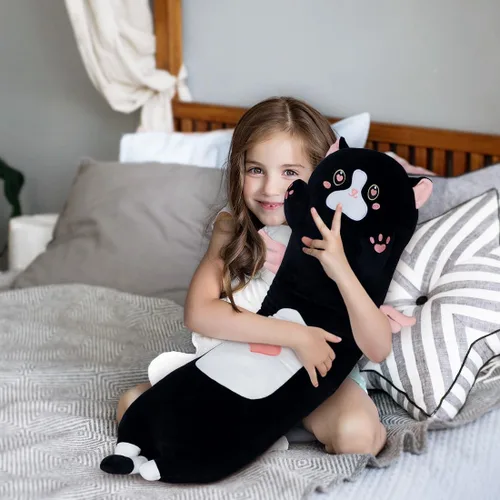Miniatura 5 de Almohada larga de gato para niños, lindos regalos de animales de peluche para niñas, juguete de gato de felpa larga para cumpleaños, almohada suave