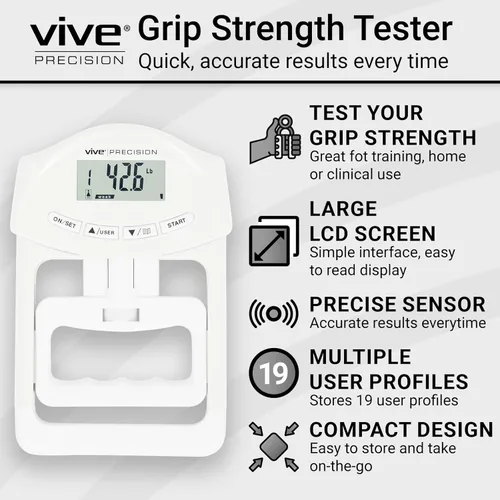 Miniatura 2 de Vive Precision Probador de fuerza de agarre, dinamómetro de agarre de mano, medidor de medición de agarre digital de mano, entrenador