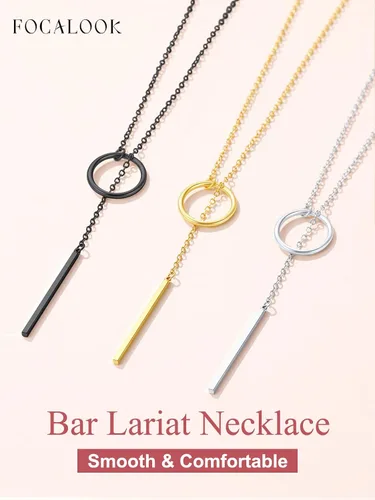 Miniatura 6 de FOCALOOK Collares largos para mujer, chapados en oro de 14 quilates, delicado colgante de barra de gota en forma de Y, juego de aretes de 28 pulgadas