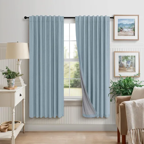 Miniatura 20 de Pitalk Cortinas cortas 100% opacas de lino para cafetería, 40 pulgadas de largo, 2 paneles, cortinas de puerta francesa para ventana, cortina