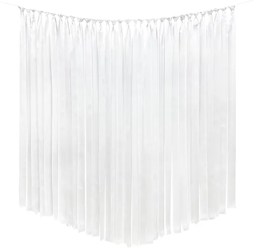 Decoraciones de fiesta blancas de 197 pies x 1.97 pulgadas de ancho, cinta de satén blanca con flecos, cortina para colgar, guirnalda de telón de