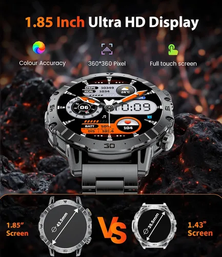 Miniatura 3 de Reloj inteligente militar para hombre, reloj inteligente HD de 1.85 pulgadas, batería grande de 1000 mAh, linterna LED/más de 100 modos deportivos