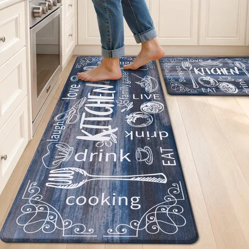 Miniatura 17 de HEBE Juego de 2 tapetes de cocina gruesos y antifatiga acolchados para el suelo, alfombras impermeables antideslizantes, cómodos tapetes de chef