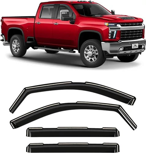 Voron Glass Deflectores de lluvia extra duraderos en el canal para Chevrolet (Chevy) Silverado/GMC Sierra 2500HD/3500HD 2020-2026 de 2 filas y 4