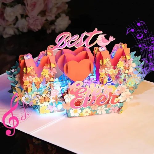 Yinqing LIGHTS & MUSIC - Tarjeta desplegable para el día de la madre, tarjeta 3D de hija, hijo, marido, tarjetas de regalo para mamá, esposa, abuela