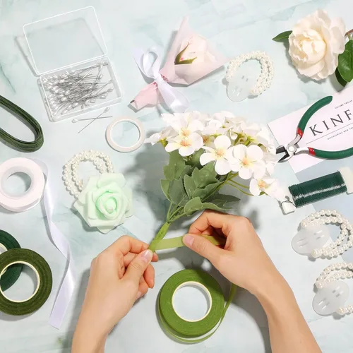 Miniatura 7 de Paxcoo Kit de herramientas de cinta floral y arreglo de alambre floral con cinta verde, alambre floral, alfiler de flores de boutonniere, cortador