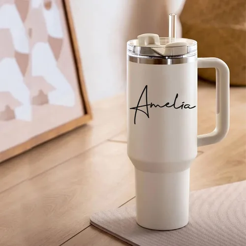 Miniatura 8 de Se envía al día siguiente, vaso térmico de 40 onzas con asa y sorbete con flor de nacimiento, vaso personalizado con nombre, taza aislada Vaso