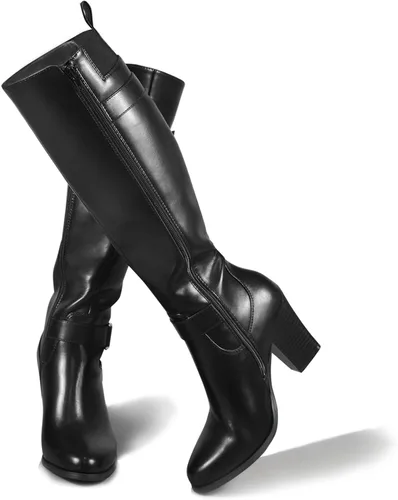 Miniatura 2 de DCMBLY Women's Knee High Boots Chunky Heel Pointed Toe Knee High Boots with Elastic Calf