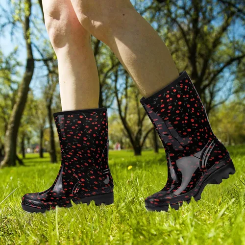 Miniatura 37 de DKSUKO Waterproof Womens Rain Boots insulated,Lightweight Rubber fashion Boots in Gardening,Warm and Comfortable Wide Calf Rain Boots with Glossy in