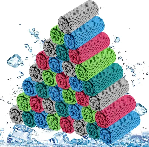 BBTO Paquete de 50 toallas refrescantes a granel – Toalla de hielo de microfibra transpirable para cuello frío y cara – Yoga de verano, deportes,