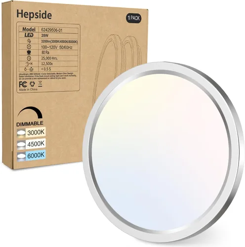 Miniatura 21 de hepside Paquete de 1 lámpara de techo LED de montaje empotrado, color negro, 12 pulgadas, 28 W, regulable 3000K-4500K-6000K, lámpara de techo de 3