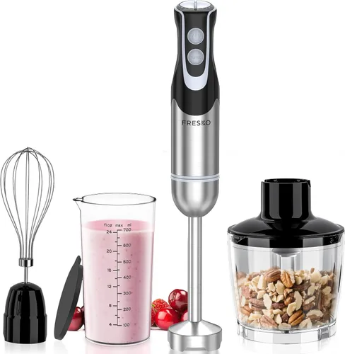 FRESKO Batidora de inmersión de mano, mezclador eléctrico de mano de acero inoxidable con 12 velocidades y modo turbo, potente licuadora de emulsión
